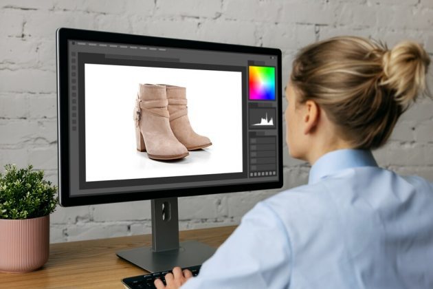 A female photo editor editing a product photo